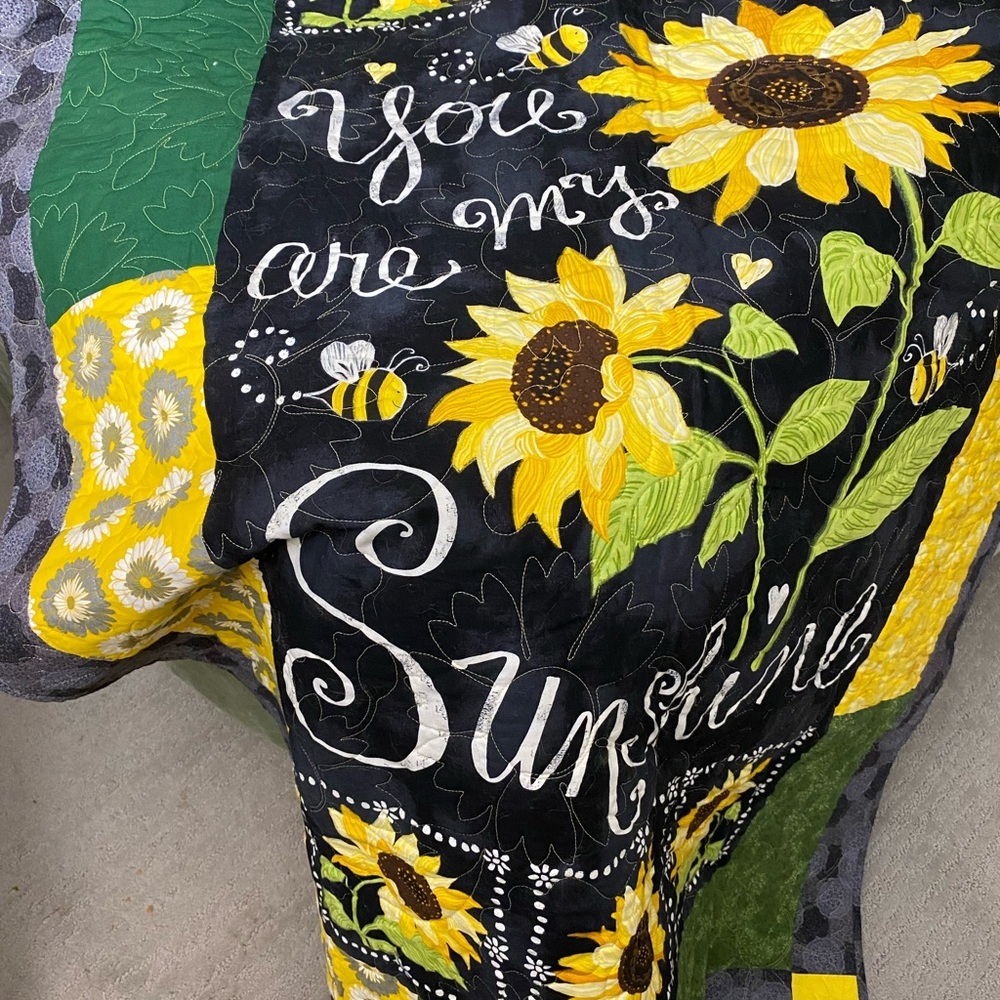 Sunflower Quilt You Are My Sunshine Text Handmade Spring Garden